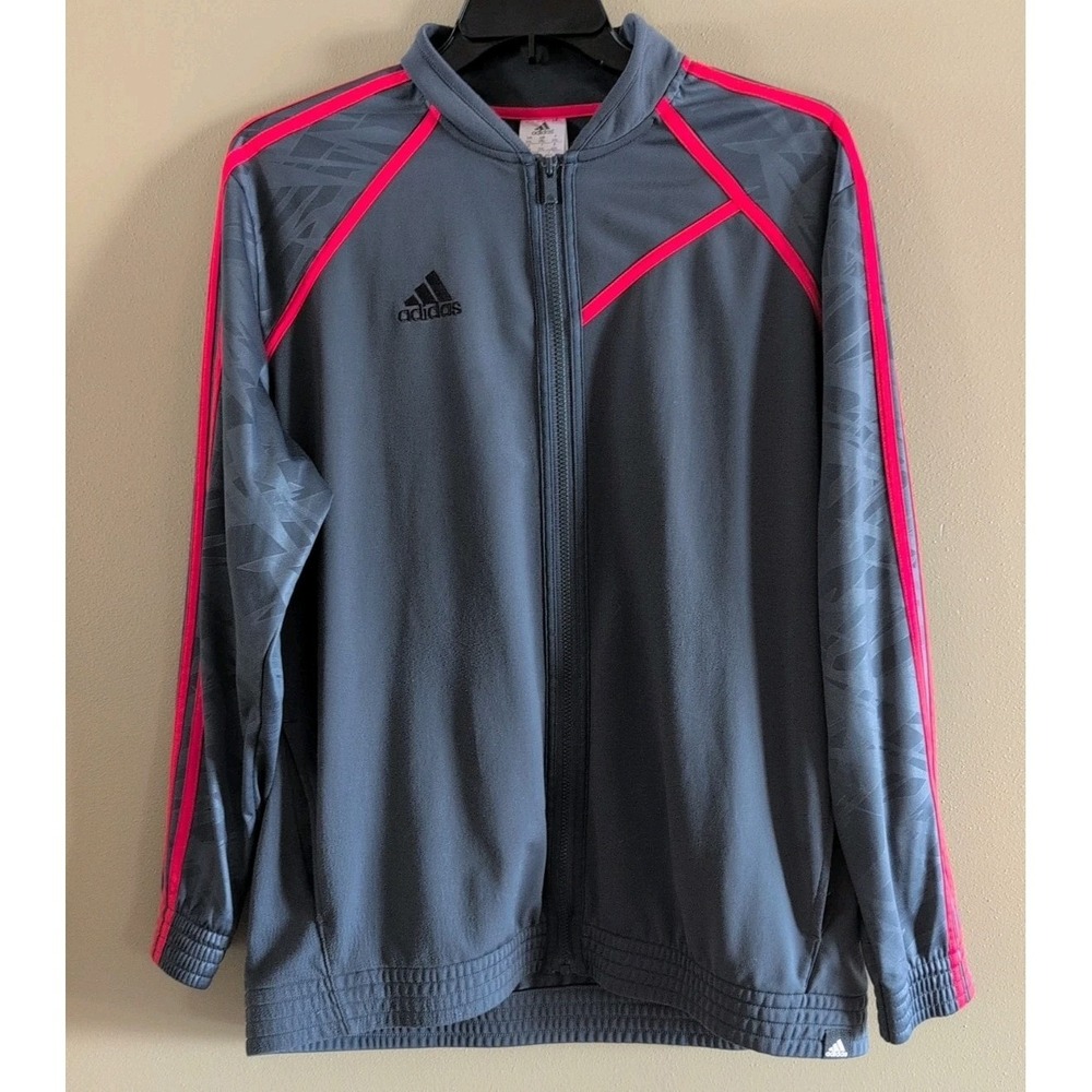 Adidas Track Jacket Mens Sz 2XL ClimaLite Full Zip Gray Red Soccer Gym Workout
